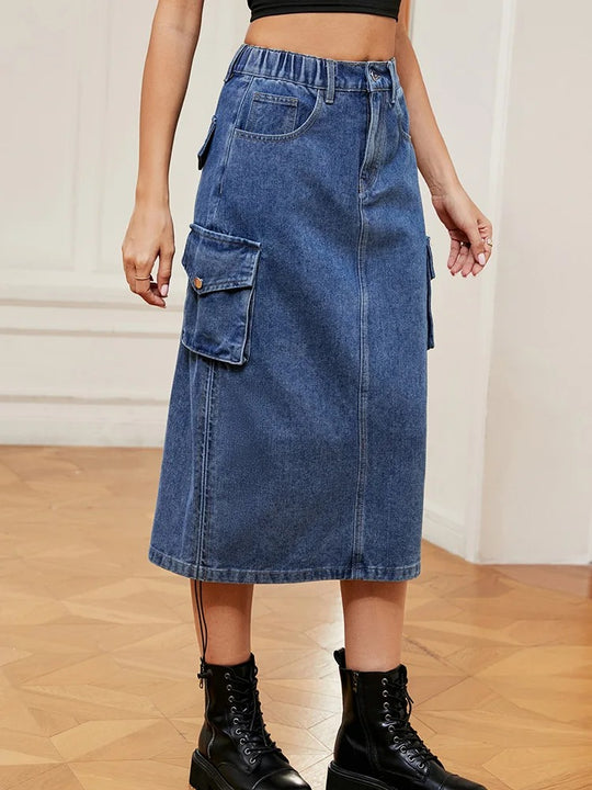 Cargo denimnederdel med snøre til kvinder