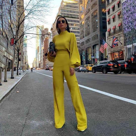 Lanterneærmet jumpsuit med høj talje