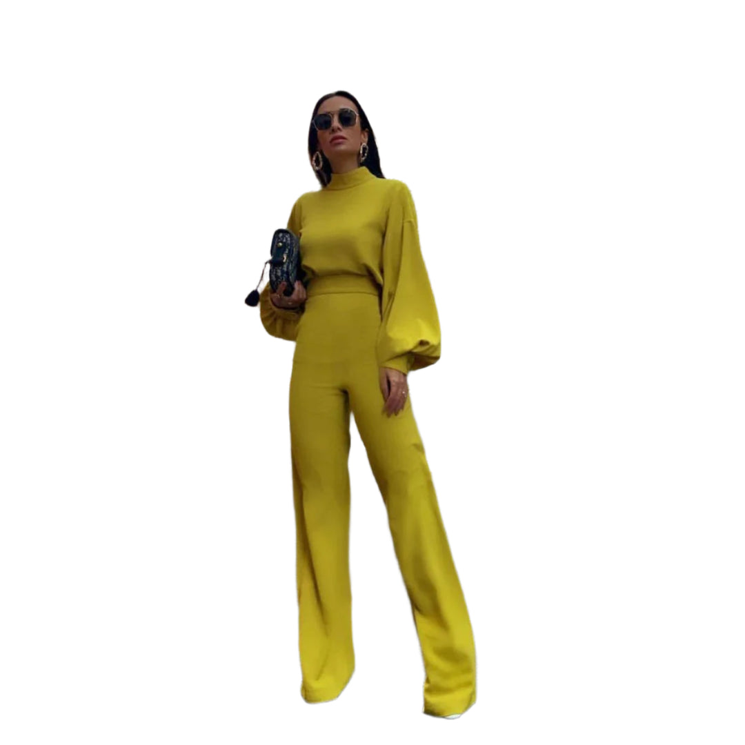 Lanterneærmet jumpsuit med høj talje