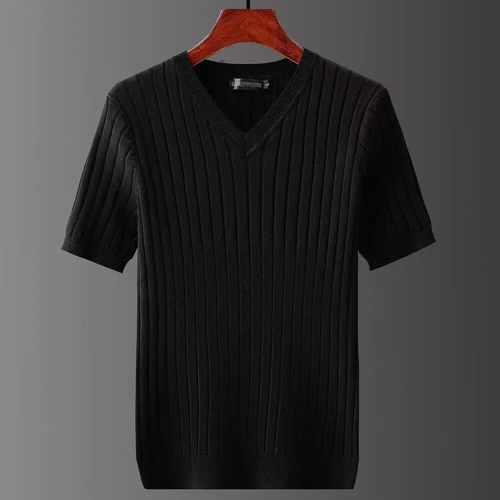 Slim fit T-shirt med V-hals til mænd