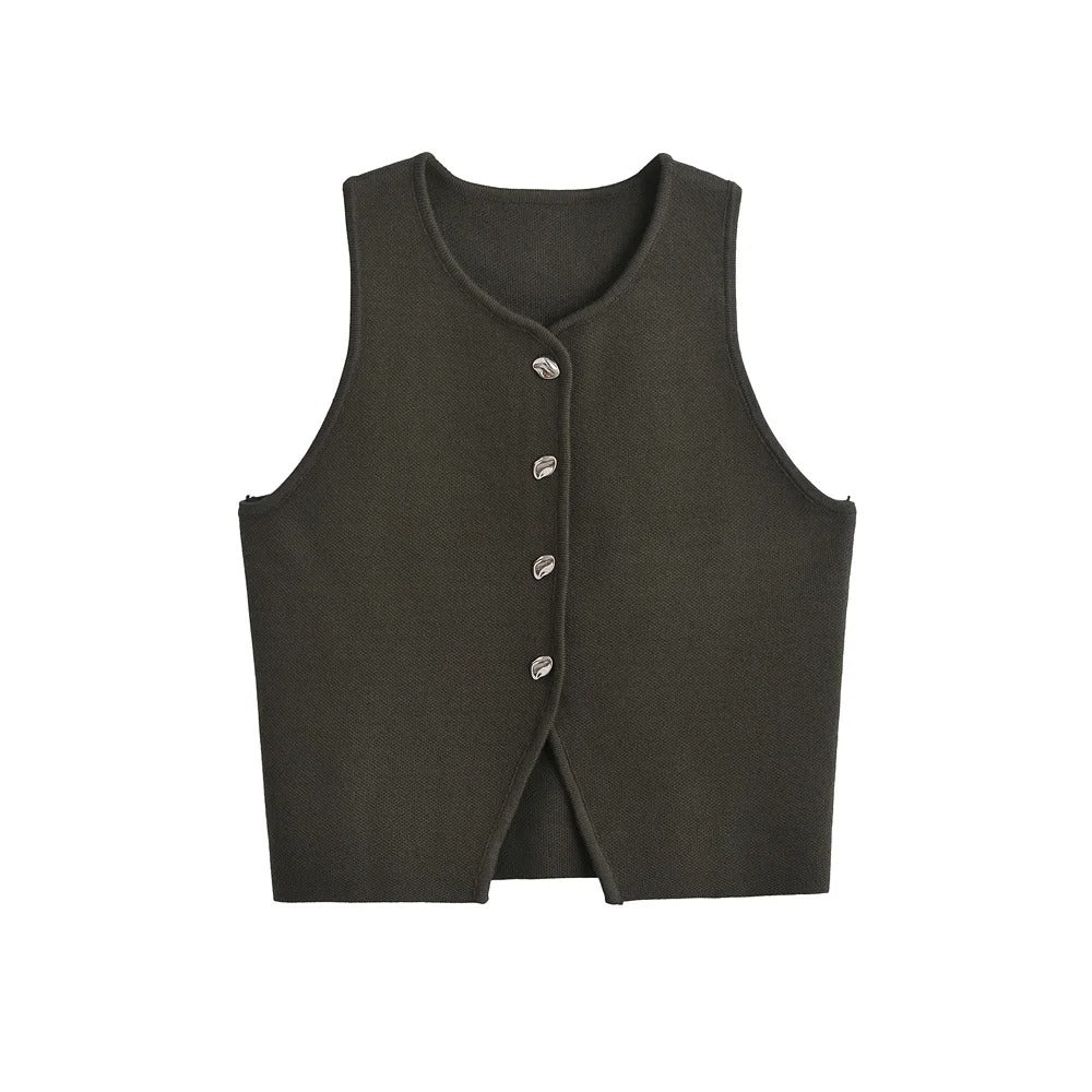 Cropped strikket vest til kvinder