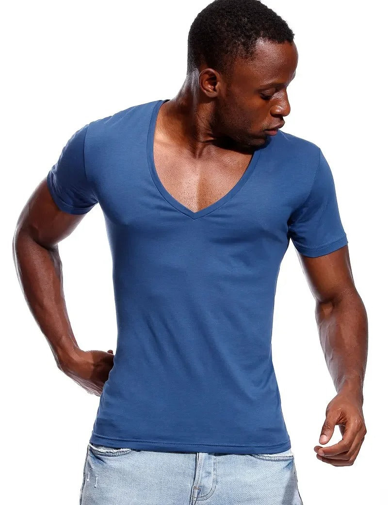 Herre-T-shirt med dyb V-hals