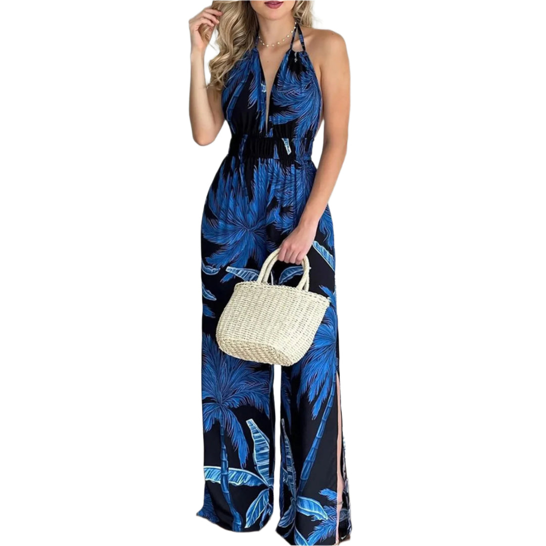 Digital Print V-hals Farverig Jumpsuit