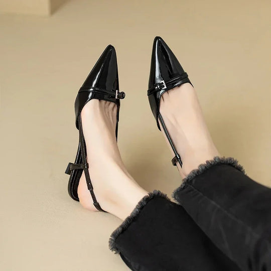 Kvinders blanke slingback sandaler med mellemhæl