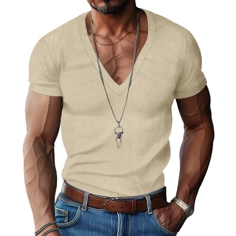 Herre-T-shirt i fløjl med V-hals