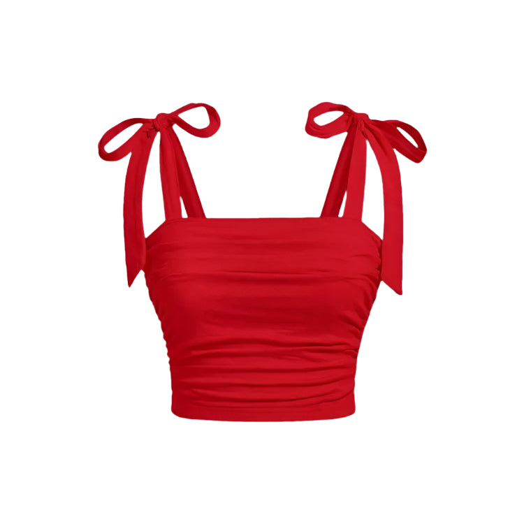 Ruffle Tie Shoulder Crop Top til kvinder