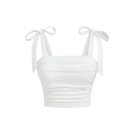 Ruffle Tie Shoulder Crop Top til kvinder