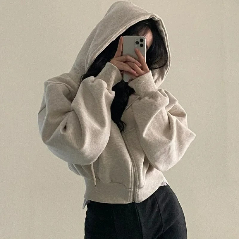 Oversized Crop Top Hoodie til kvinder