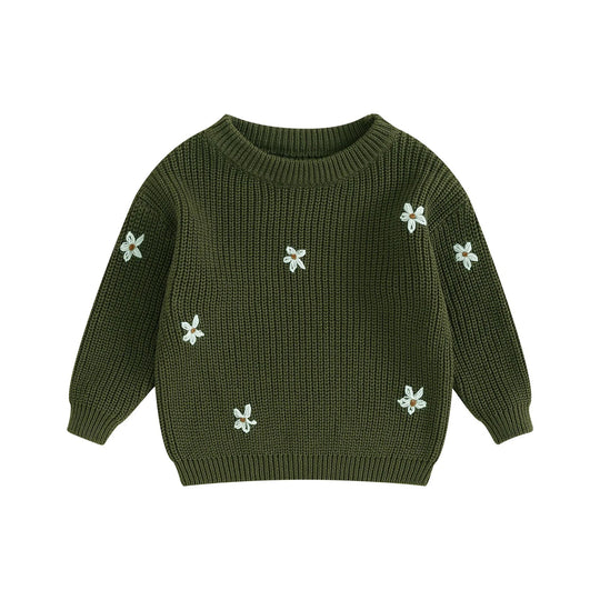 Blomsterstrikket pullover til børn