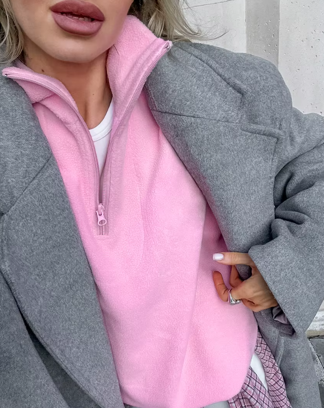 Dame Polar Fleece Pink lynlås Pullover